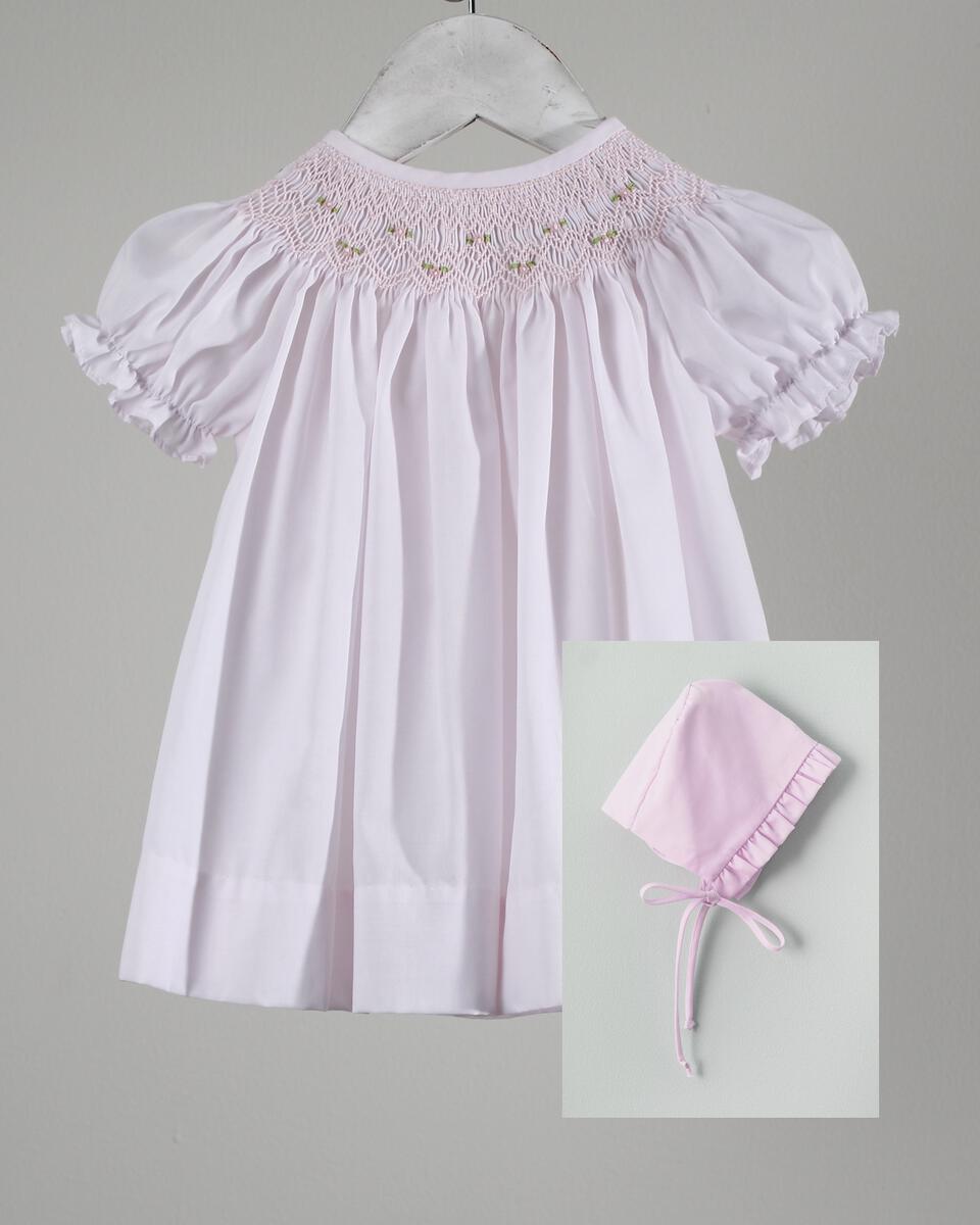 Light Pink Geometric Iris Dress, Bonnet Included