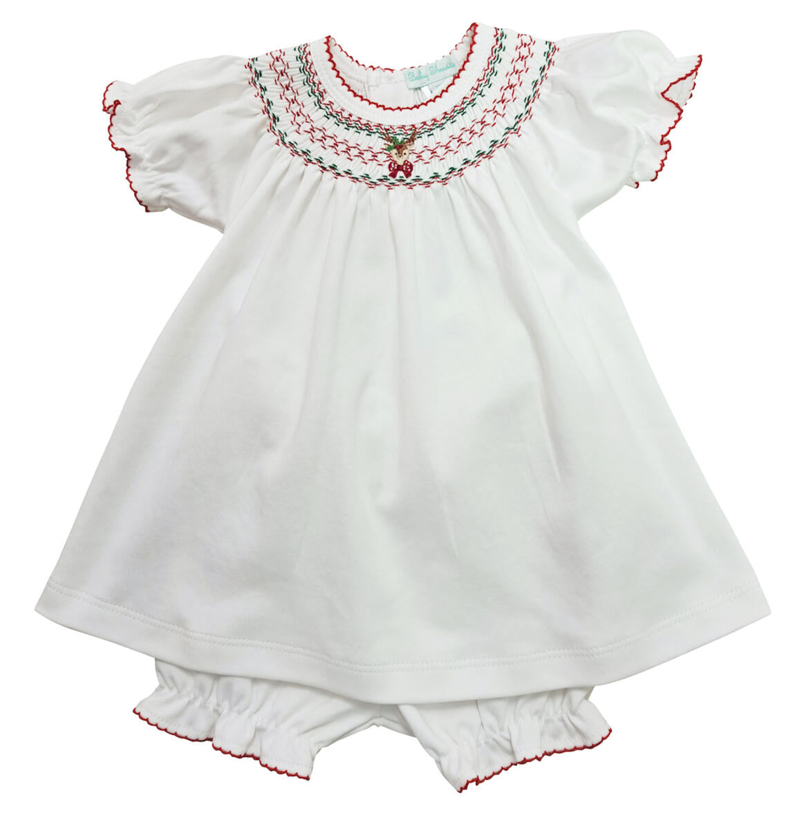 Baby Threds Reindeer Smocked Bishop Dress