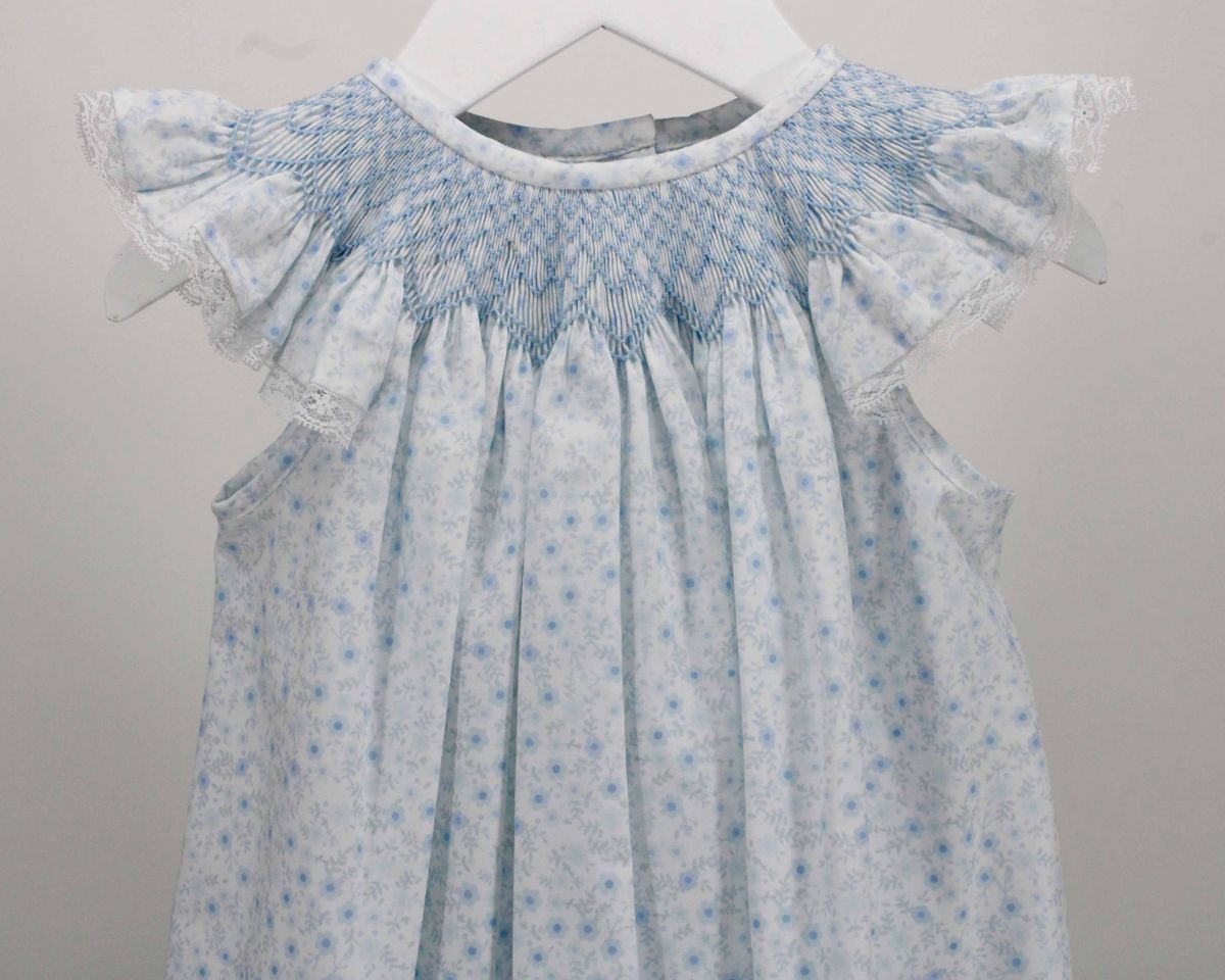 Smocked Blue Floral Dress