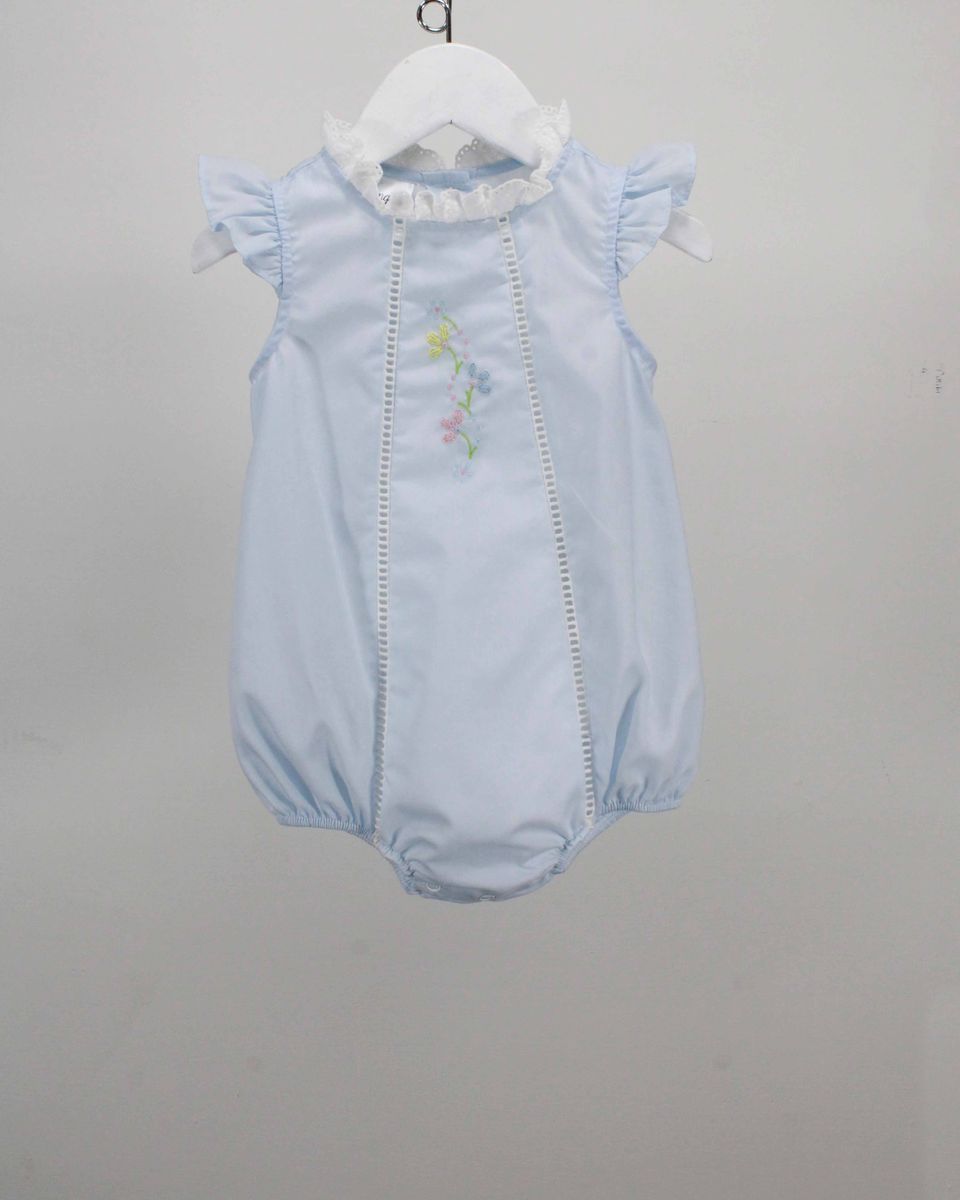 Light Blue Ruffle Bubble w/Embroidered Flowers