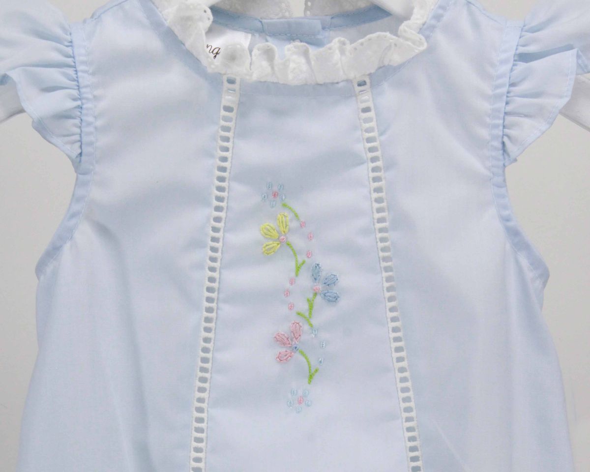Light Blue Ruffle Bubble w/Embroidered Flowers