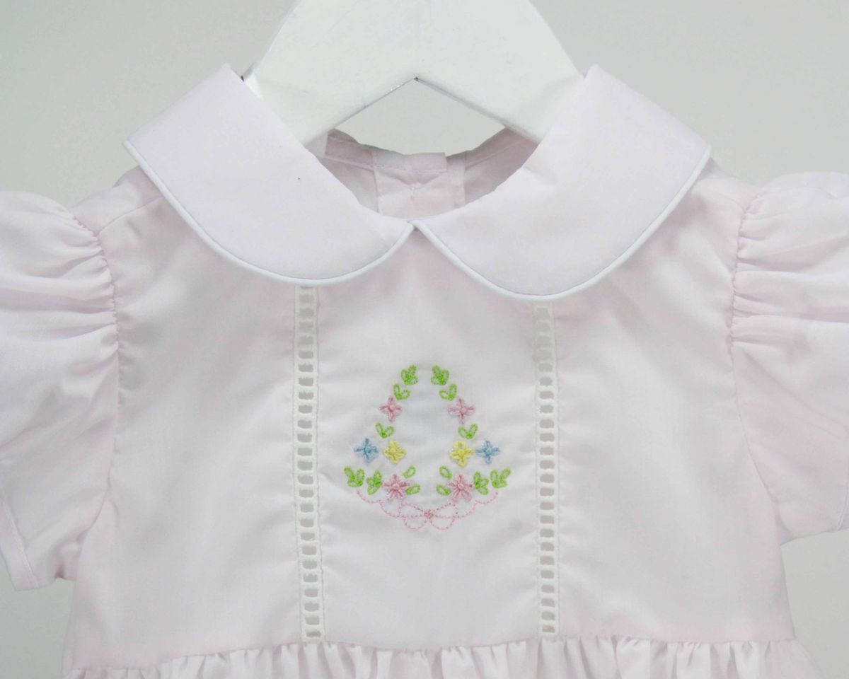 Pink Dress w/Colorful Embroidered Flowers