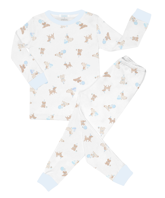 Blue Birthday Puppy Long PJ Set