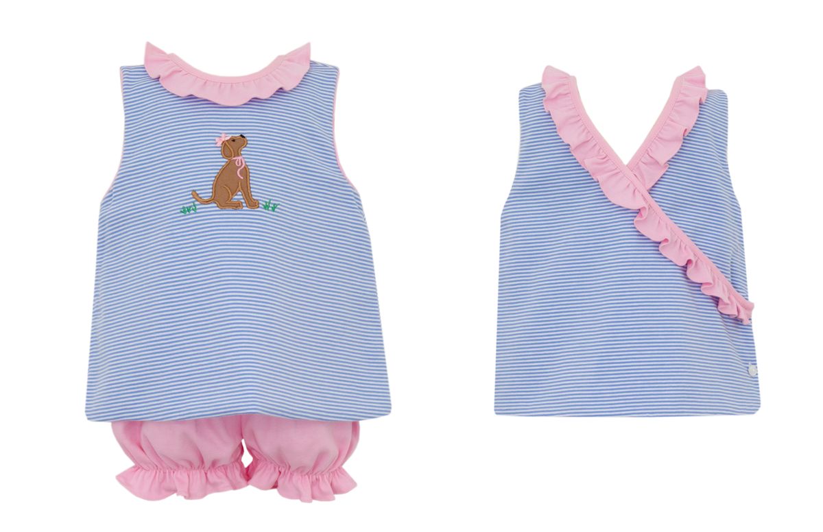 Puppy Periwinkle stripe Girls Bloomer Set