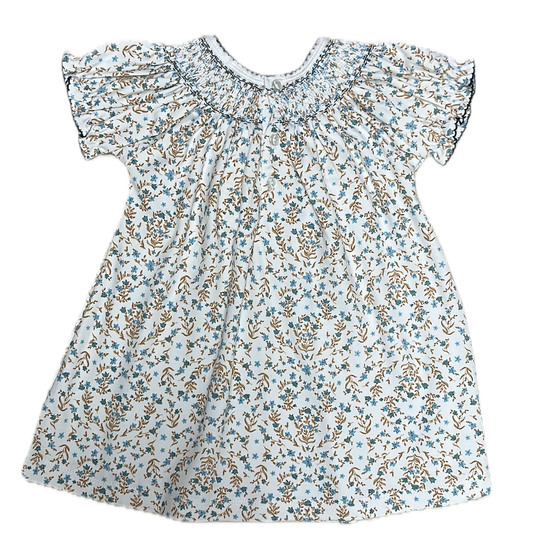 Blue Floral Hand Smocked Girls Bishop