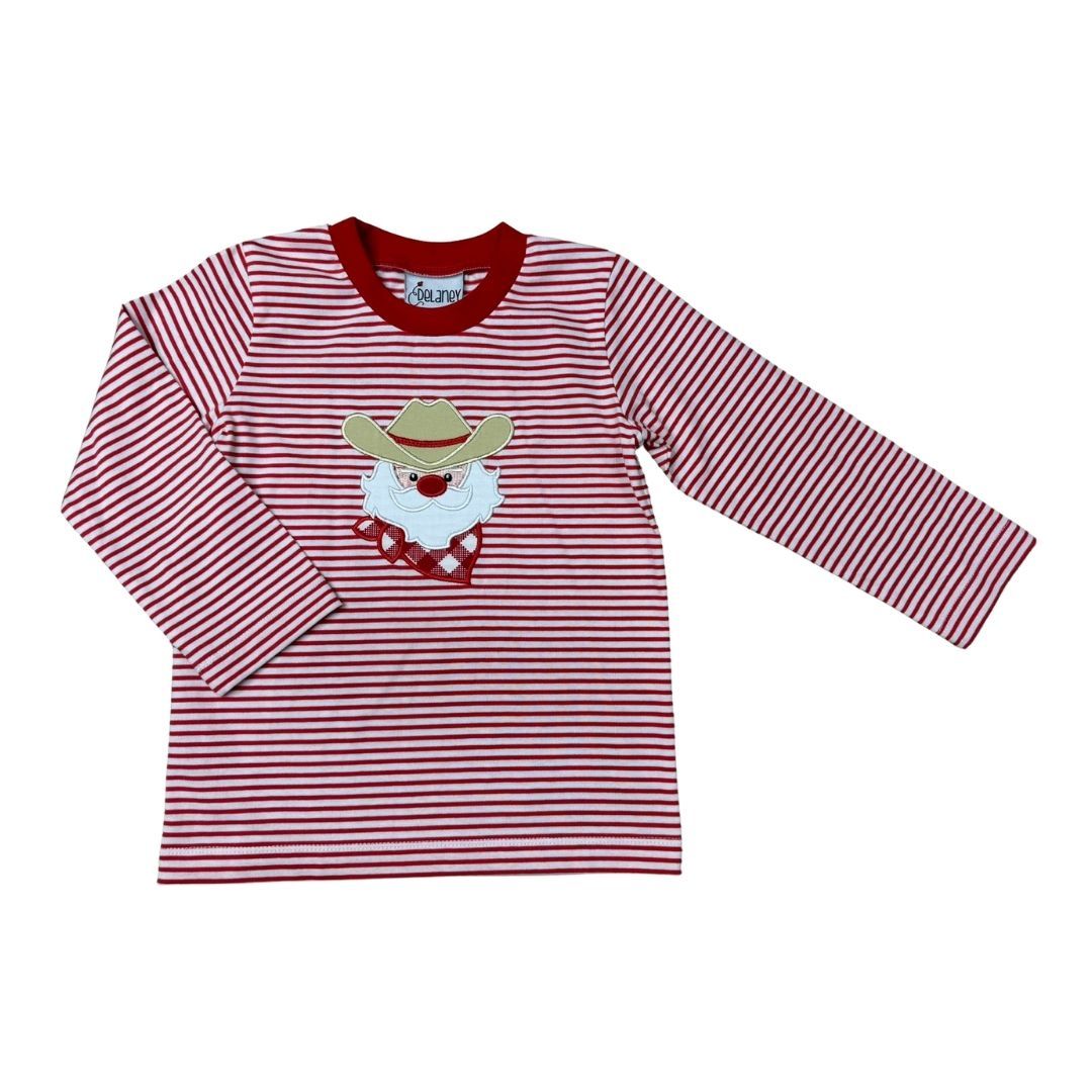 Boys Red Mini Stripe Appliqué Santa Cowboy Shirt