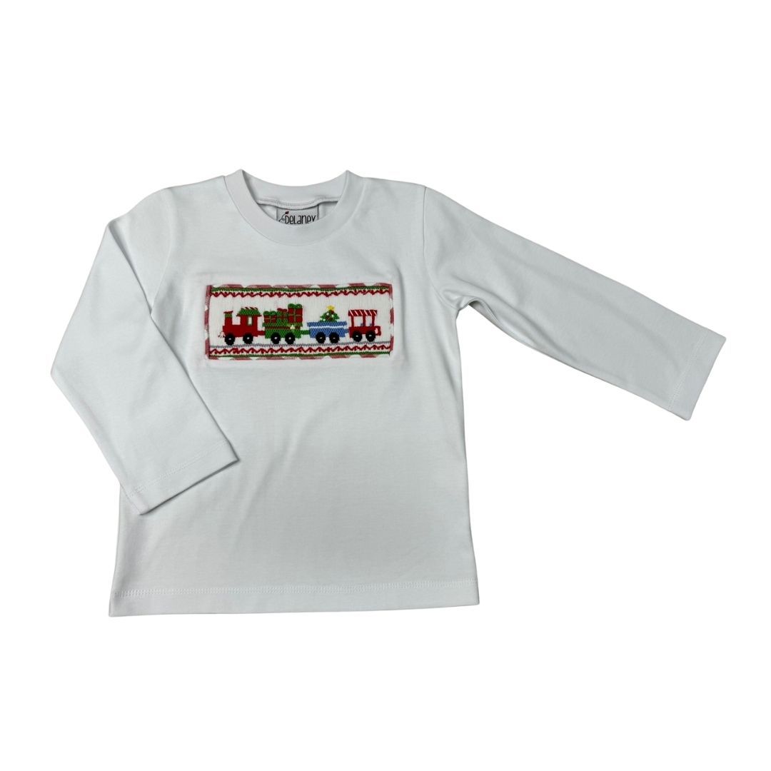Boys Smocked Christmas Train Shirt