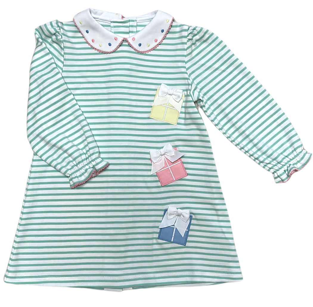 Green Striped Knit A-Line Birthday Dress