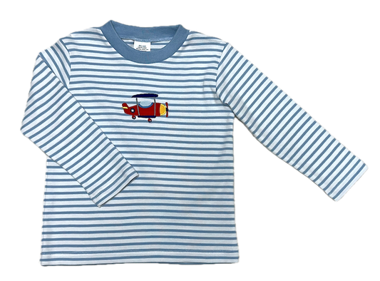 Airplane Applique Striped L/S Shirt
