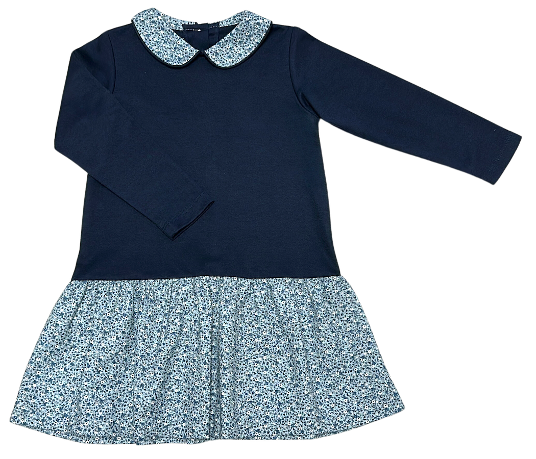 Dropped Waist Navy and Floral Dress