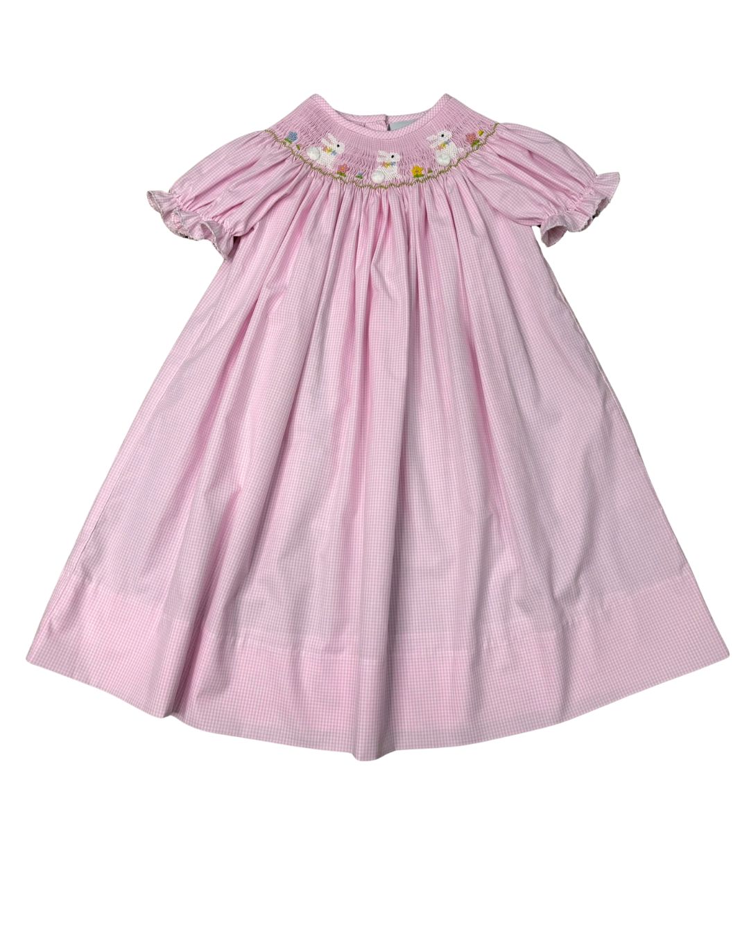 Pink Check SS Smocked Bunny Bishop Dress