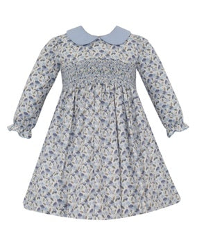 Adrienne French Blue Floral Dress w/Collar