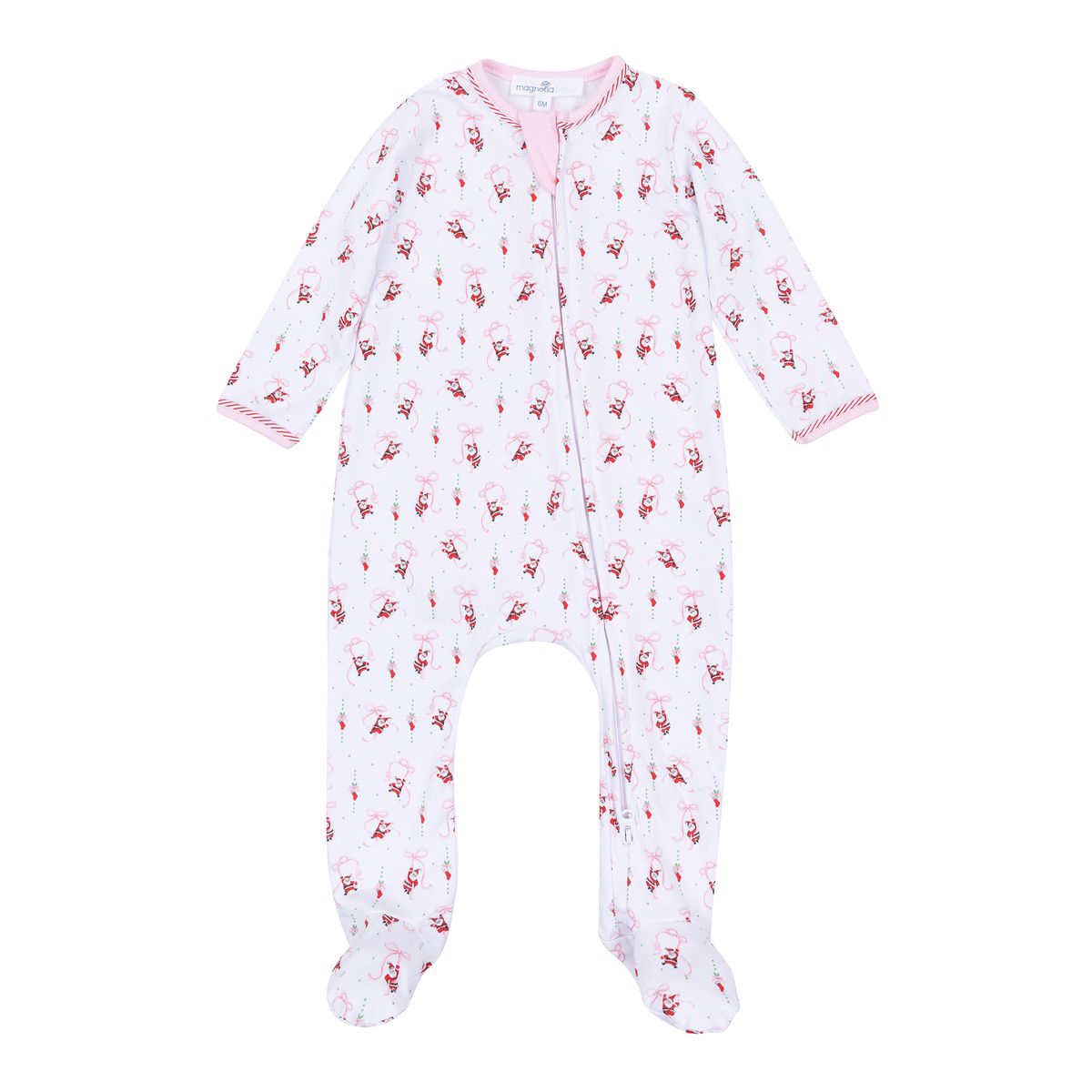 Jolly Ribbons Print Ruffle Zip Footie