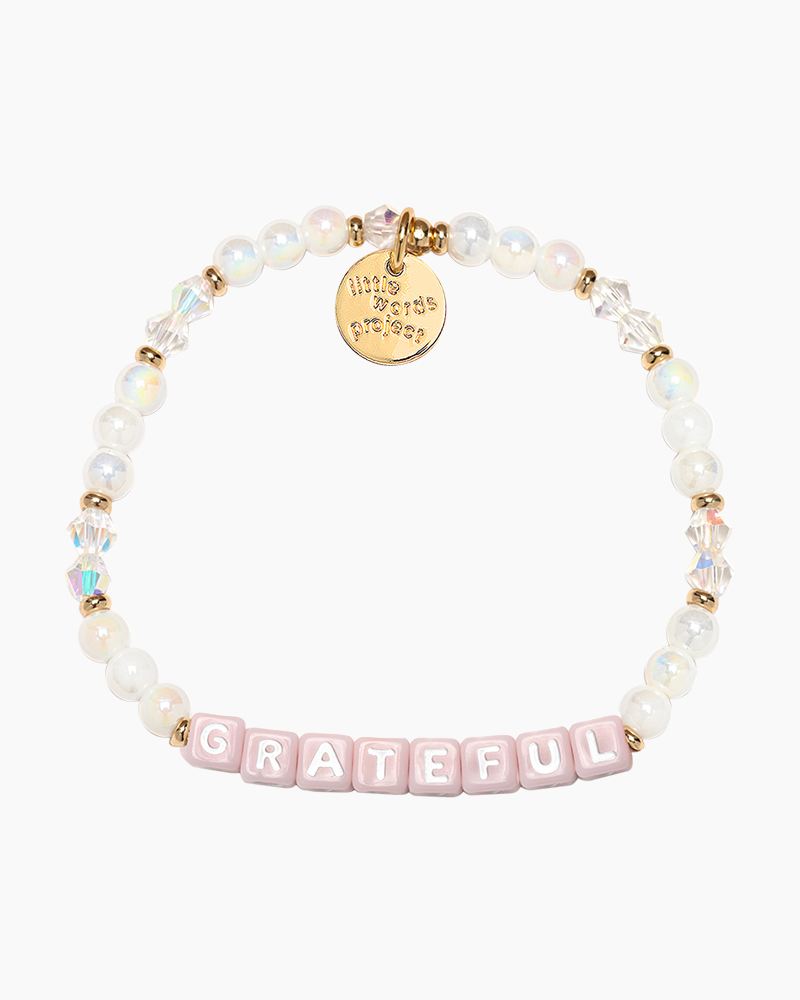 Greatful Pink Beaded Letter Bracelet