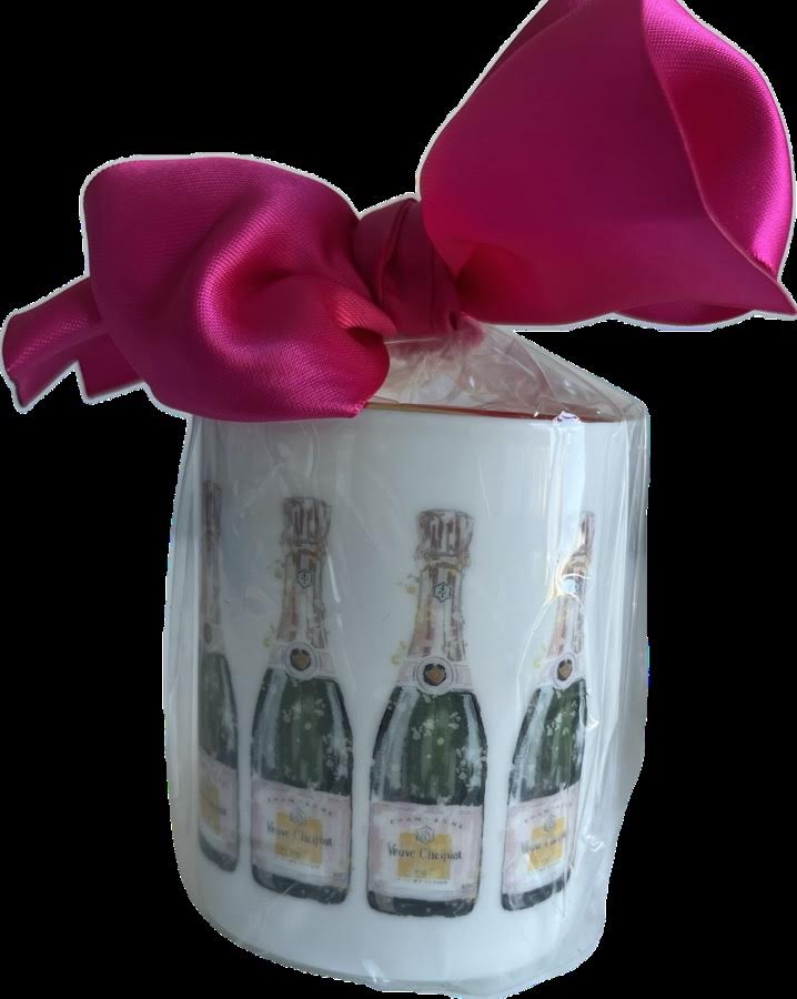 White Candle Glass with Veuve Bottles