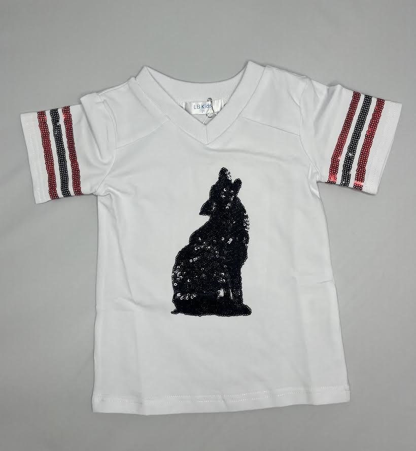 Girls Sequin NC State Wolf Howling Shirt