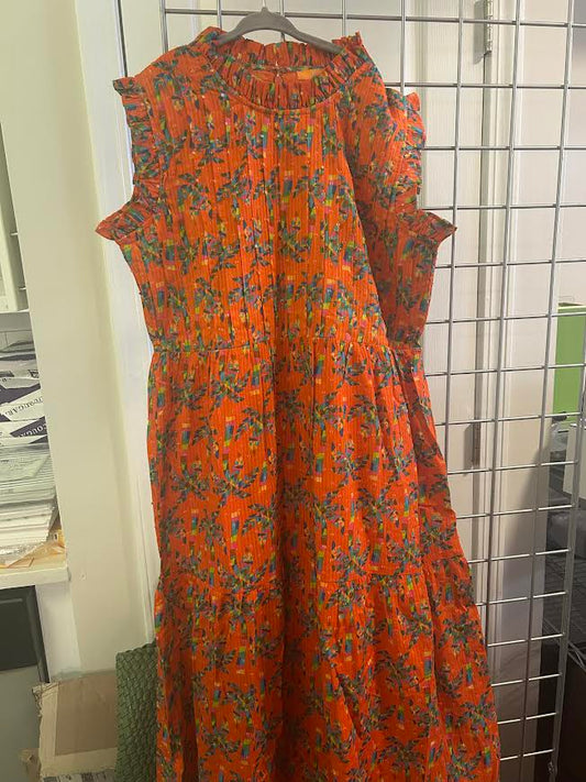 Women's Orange Dress with Colorful Palm Trees