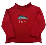 Rollneck Sweater Red-Wagon w/Tree