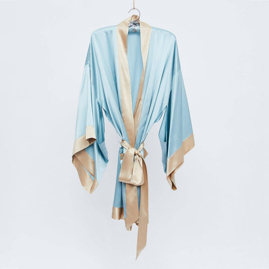 The Geisha Robe - Blue with Toffee Trim