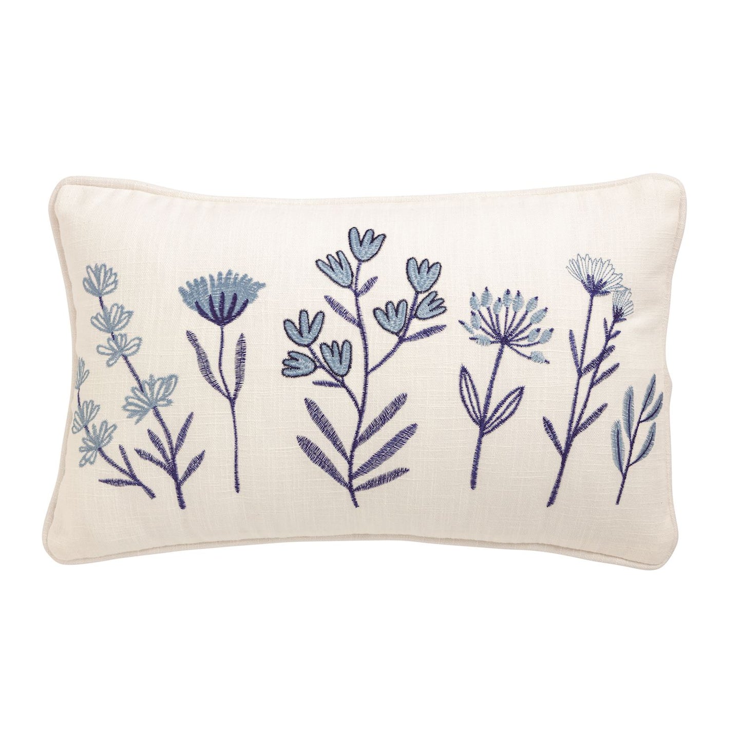 Lumbar Blue Floral Embroidery Pillow
