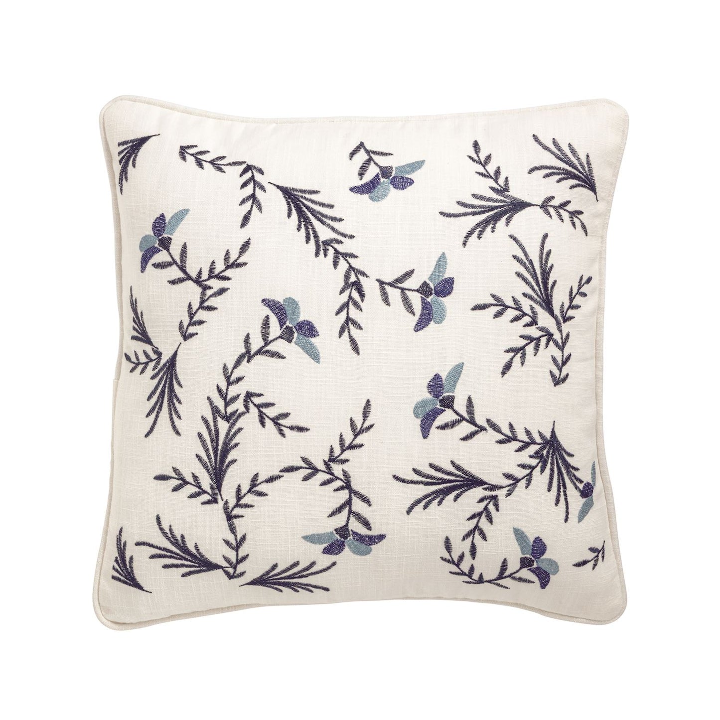 Floral Square Blue Floral Embroidery Pillow