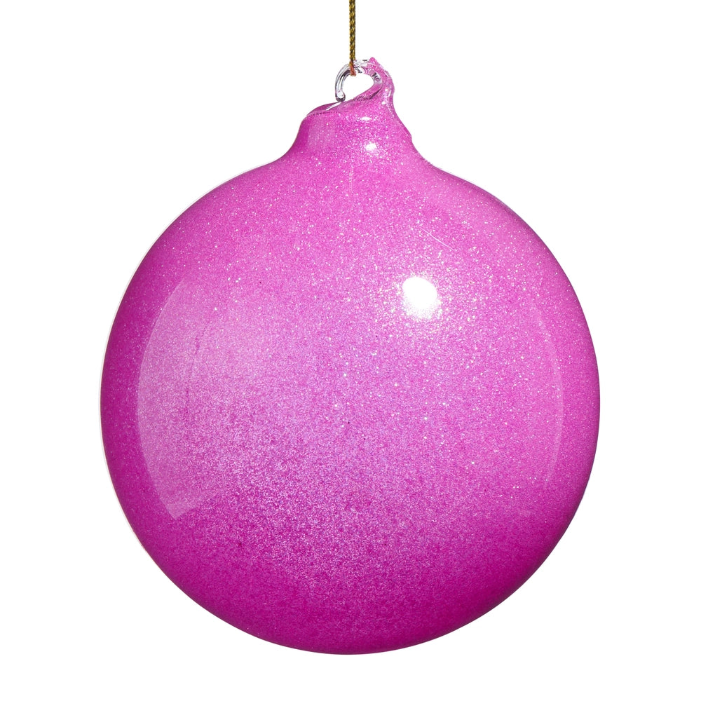 4" Pink Glitter Blown Glass Ball Ornament