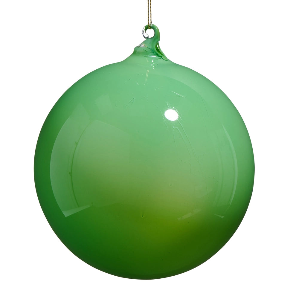 4" Green Opaque Blown Glass Ball Ornament