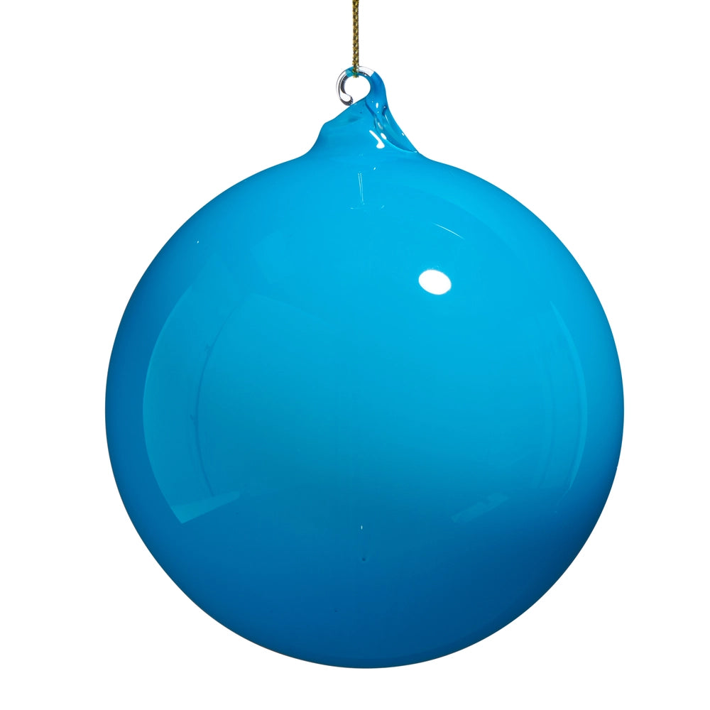 4" Blue Opaque Blown Glass Ball Ornament