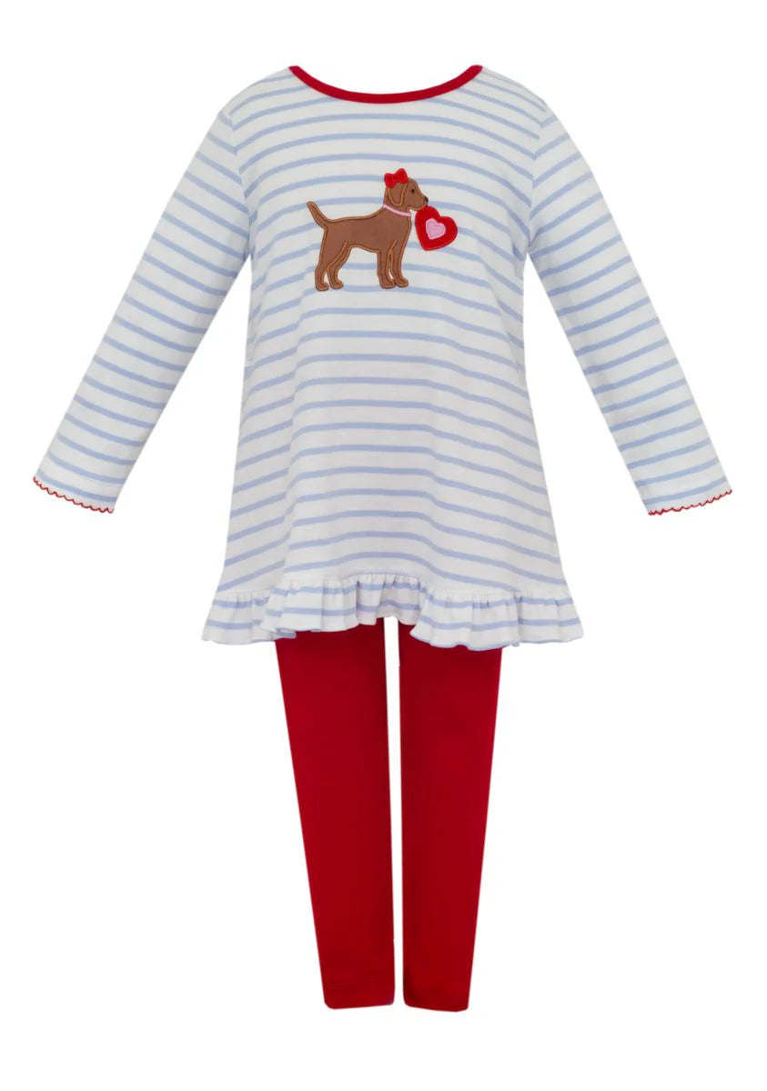 Blue Striped Valentine Heart Dog Tunic with Red Leggings