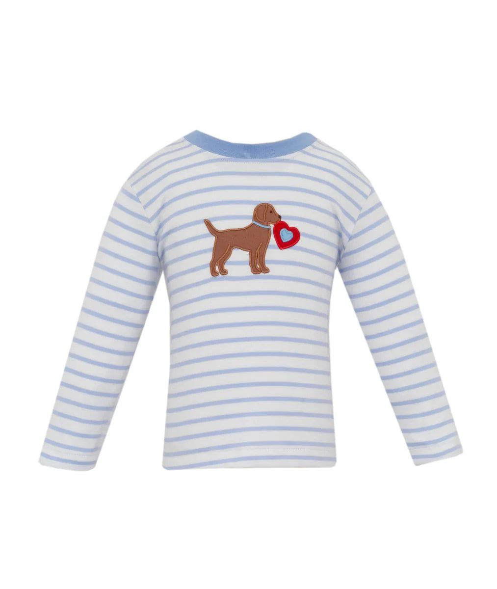Blue Striped Shirt - Dog with Valentine Heart