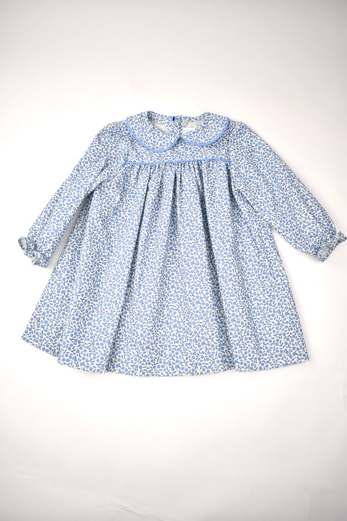 Long Sleeve Blue Vintage Floral Dress