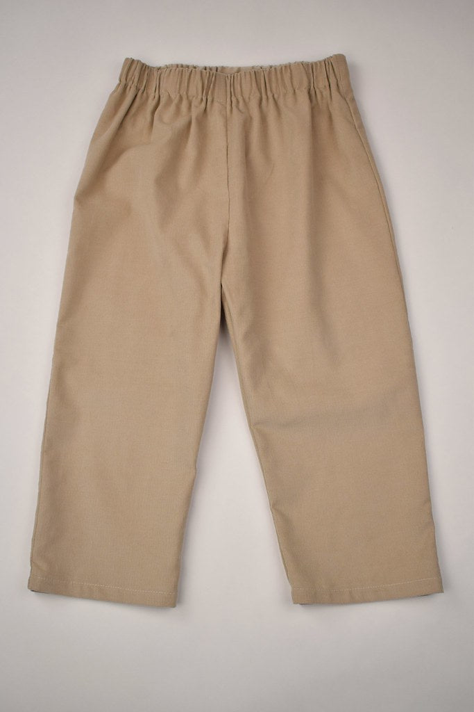 Long Sleeve Blue Stripe Tee w/Tan Corduroy Pants Set