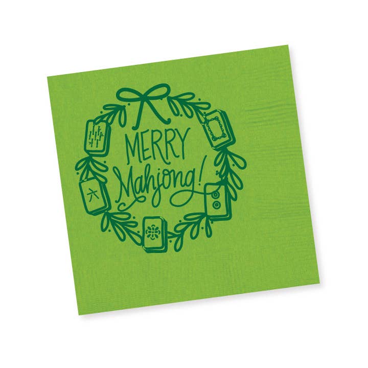 Merry Mahjong Napkins - Lime with Green Matte Foil (25 per package)