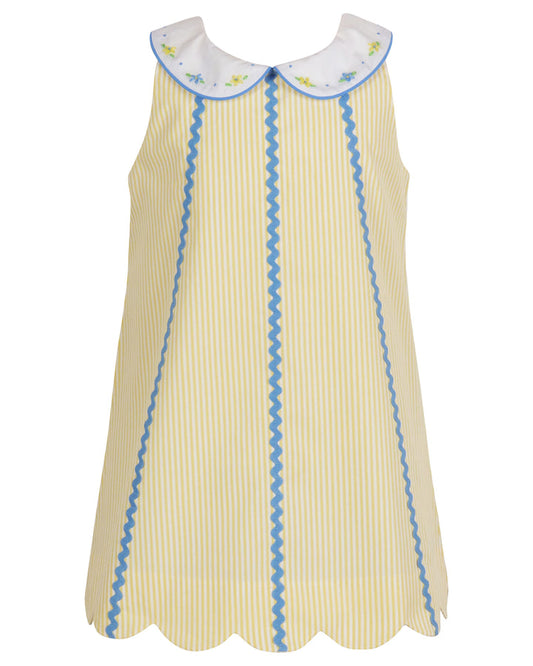 Yellow Striped Dress w/Blue Ric Rac