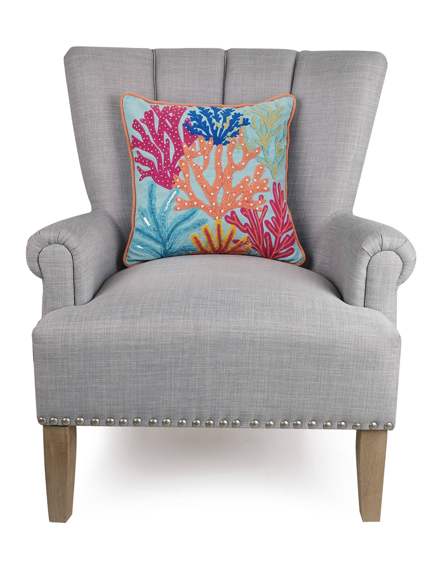 Tropical Coral Embroidered Pillow