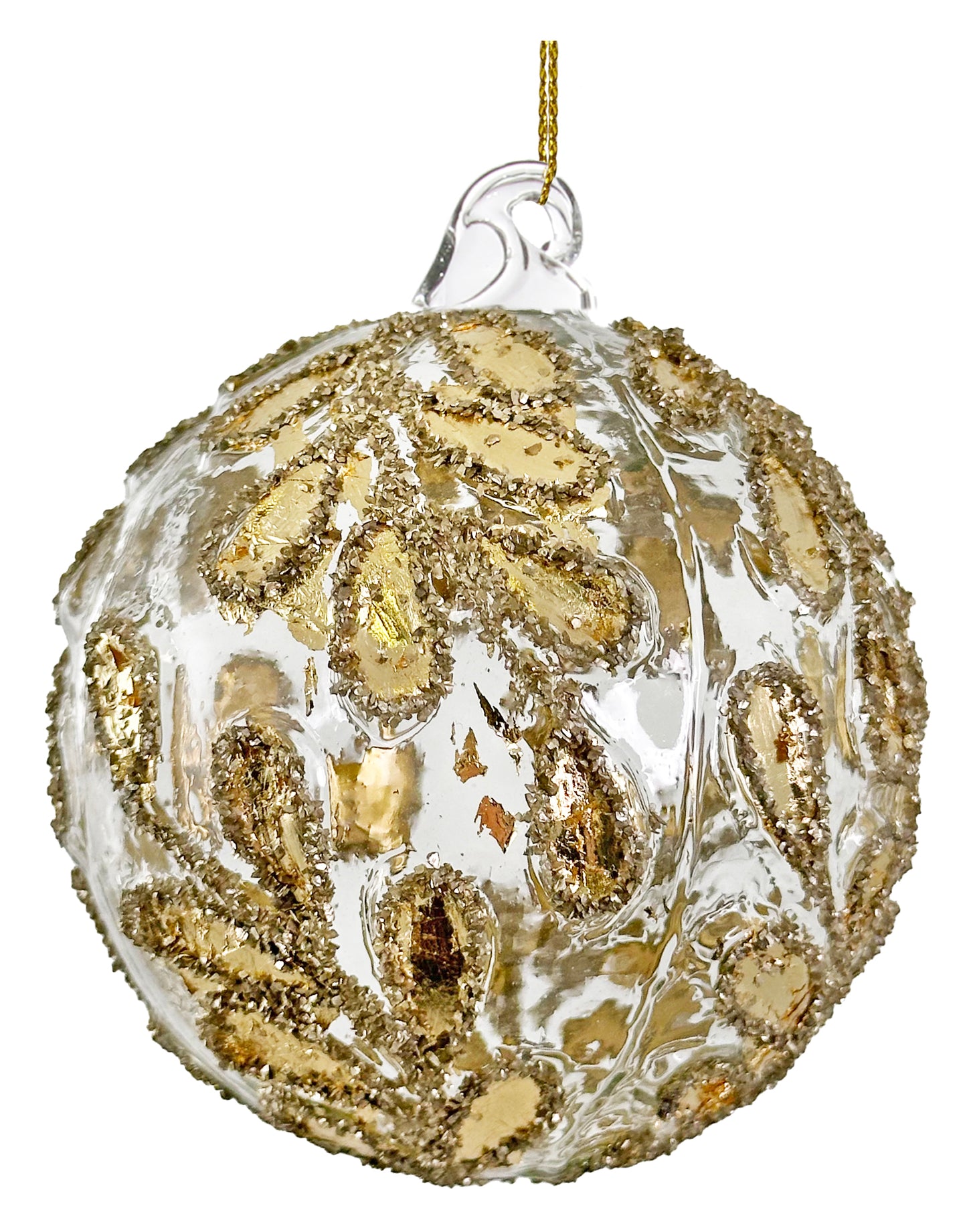 Glass Gold Ball Ornament w/ Leaves