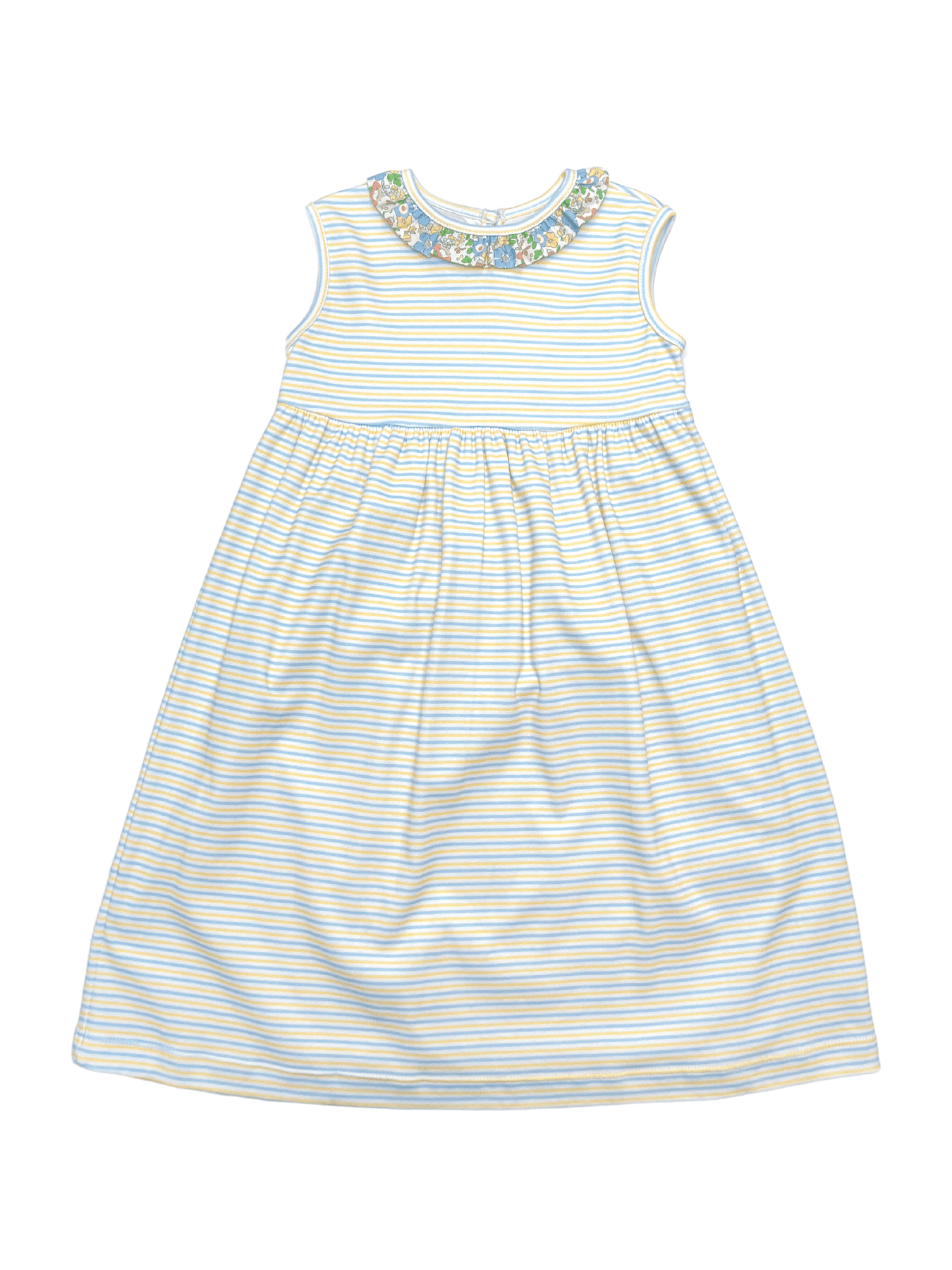 Sleeveless Blue and Yellow Striped Knit Dress
