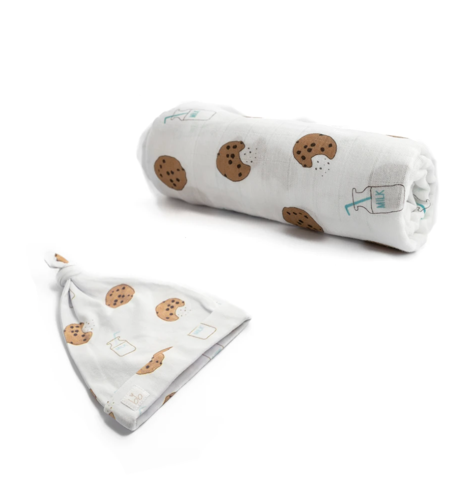 Bamboo Muslin Swaddle Blanket & Topknot Set - Cookie Craze - swaddle