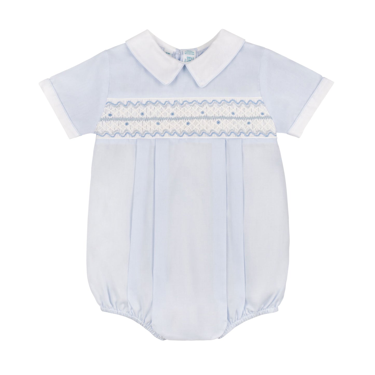 Boys Wave Smocked Romper - Blue/White