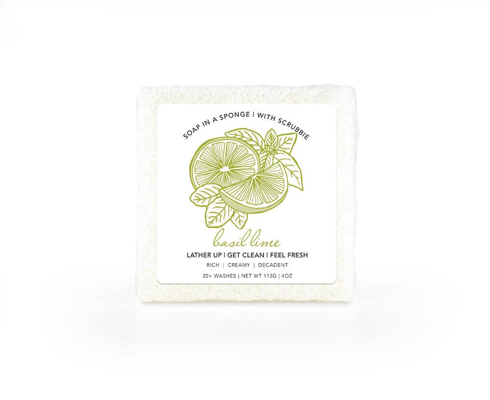 Caren Soap Sponge | Basil Lime | Square with Scrubbie