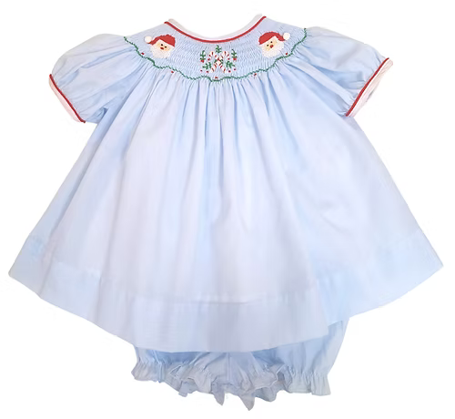 Hand Smocked Girls Blue Bishop Dress Santa Claus
