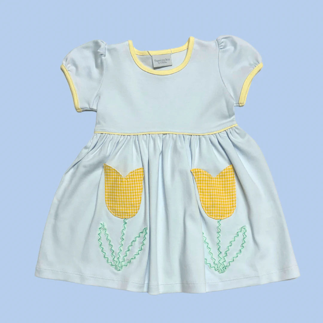 Blue Dress with Yellow Tulip