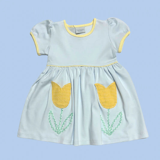 Blue Dress with Yellow Tulip