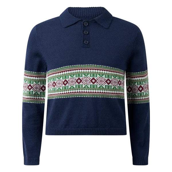 Navy Fairisle Collared Sweater