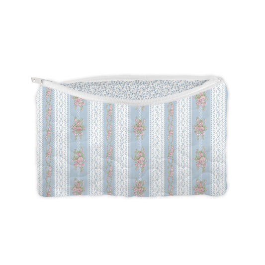 Bella Stripe Blue Quilted Makeup Bag