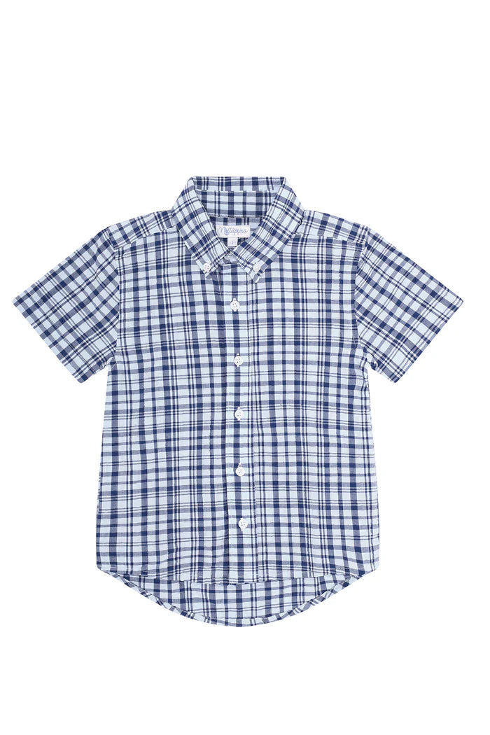 Blue Plaid Pima Cotton Button Down Shirt