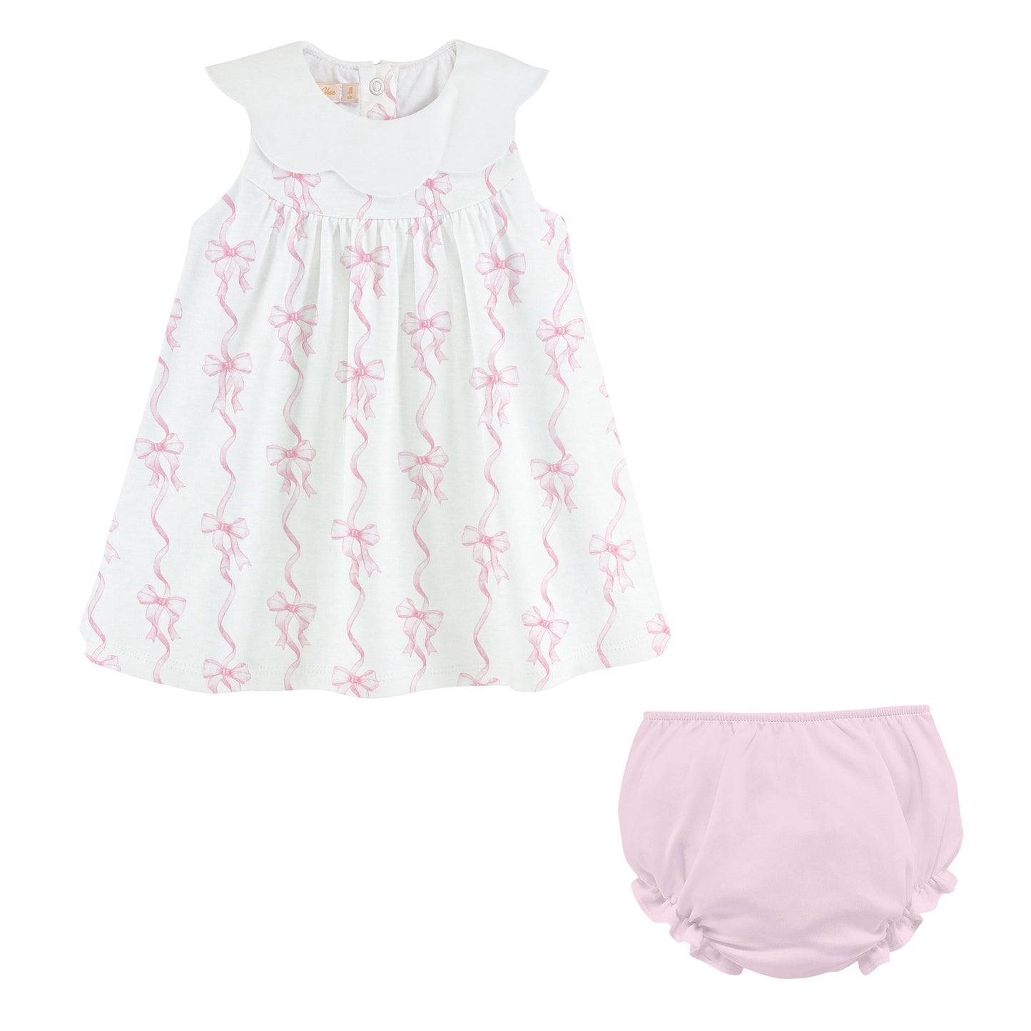 Coquette Bows Dress W/Scalloped Collar