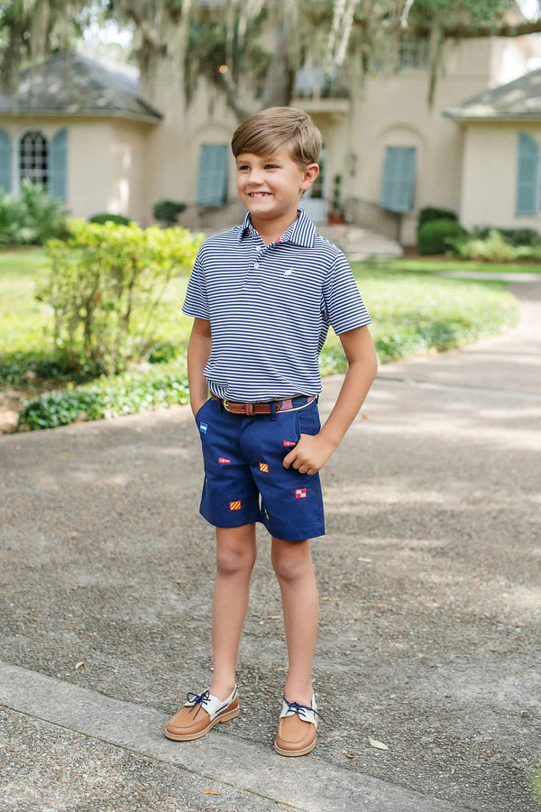 Prim & Proper Polo Short Sleeve - Nantucket Navy Stripe