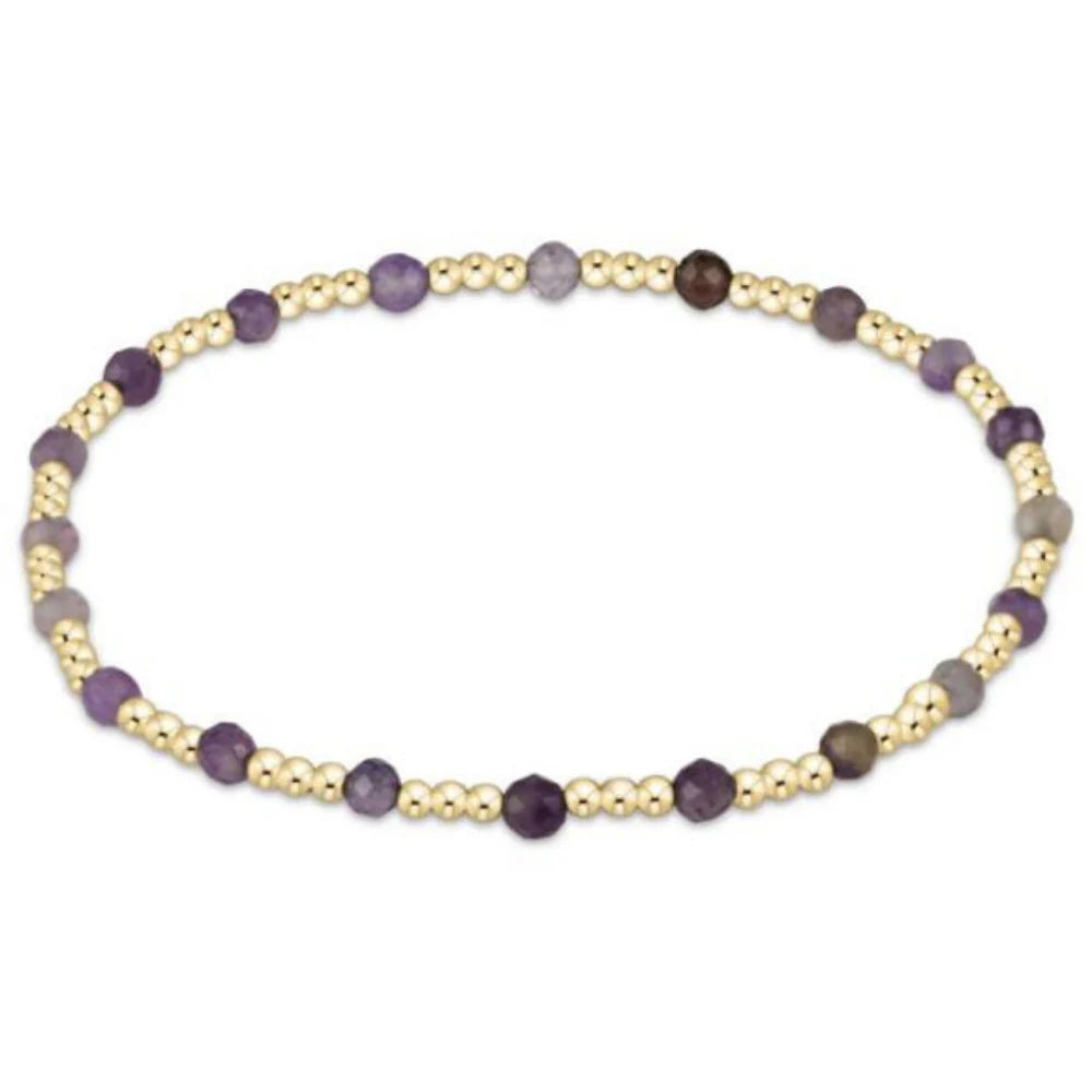 egirl Gemstone Gold Sincerity Pattern 3mm Bead Bracelet - Amethyst