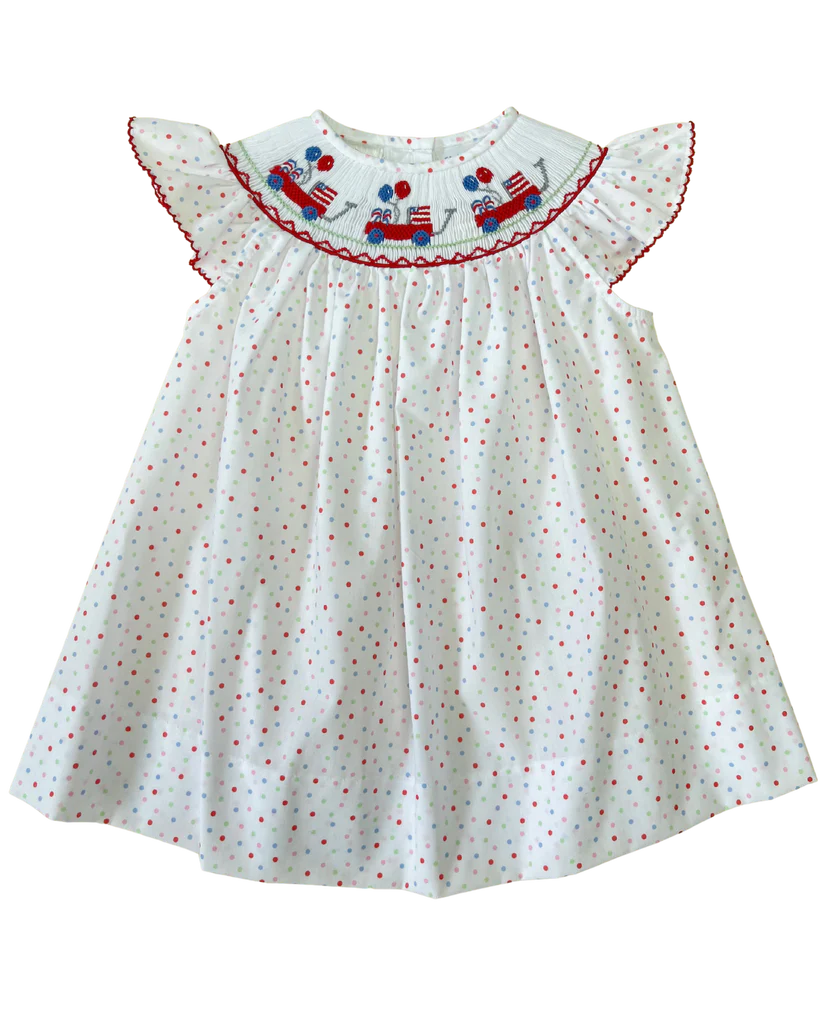Patriotic Smocked Wagon & Balloons Dress
